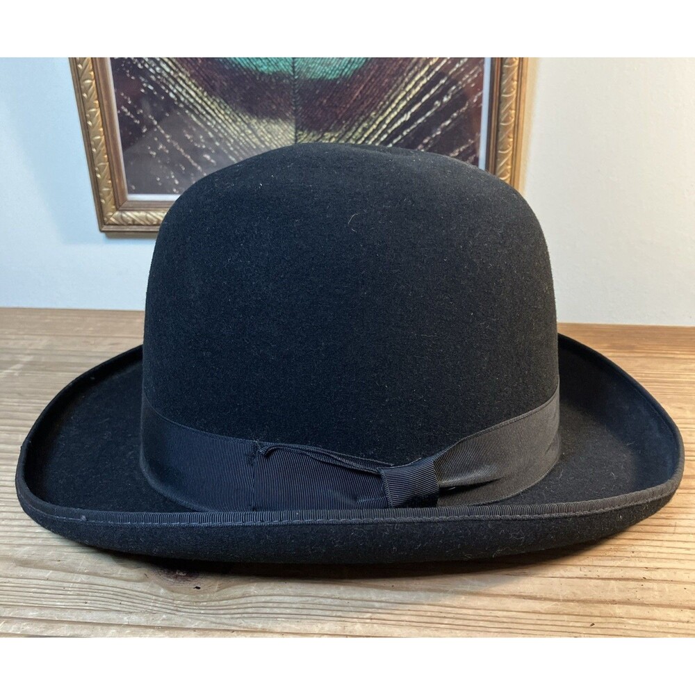 Vintage Bianchi Men’s Bowler Derby Hat Size 7 Black Felt With Tag USA Steampunk